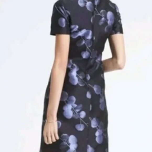 Banana Republic Navy Blue Sateen Sheath Mini Dress with Short Cap Sleeves, Sz 10 - Picture 5 of 6